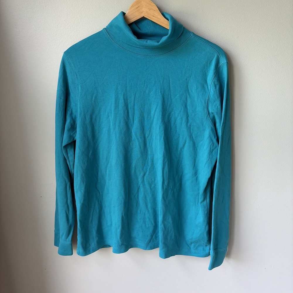 L.L Bean Womens Teal 100% Cotton Supima Cotton Longsleeve Turtleneck Size XL